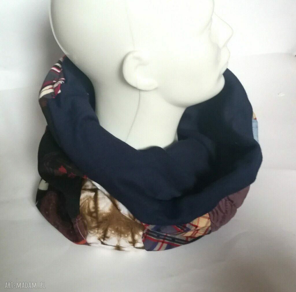 Kolorowy komin patchworkowy etno boho folk - miękki handmade na podszewce