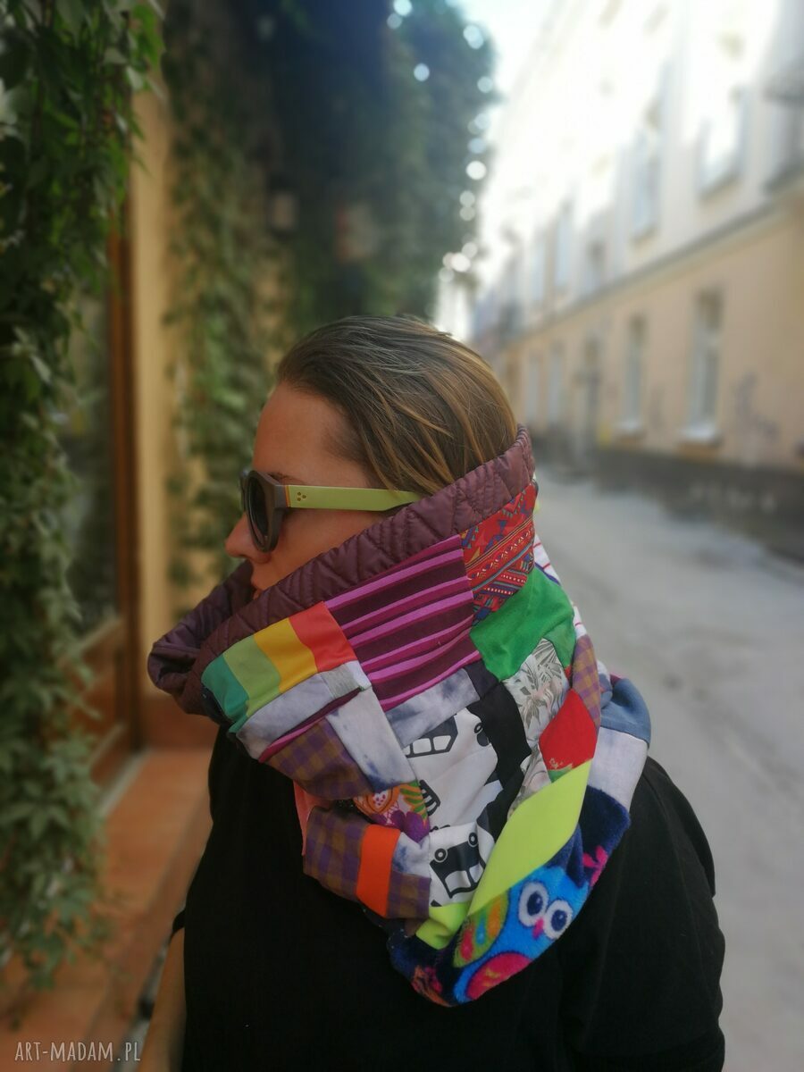 Komin patchworkowy damski z podszewką - folk boho, ręcznie szyty