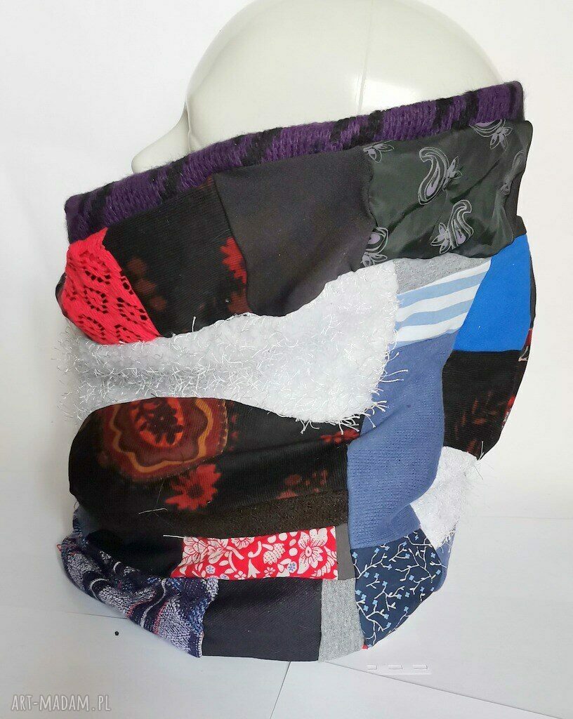 Komin patchworkowy boho handmade kolorowy ciepły - box P1, na podszewce (40x38 cm)
