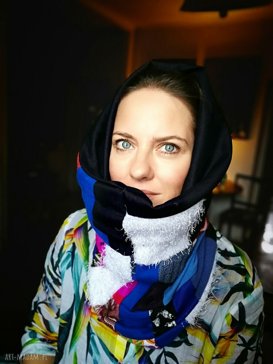 Komin patchworkowy Folk - miękki damski komin na podszewce (Ruda Klara)