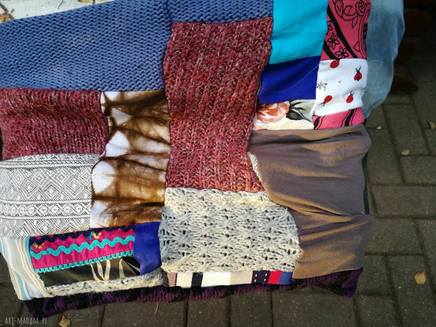 Komin patchworkowy boho na podszewce - miękki, ciepły i wkładany przez głowę