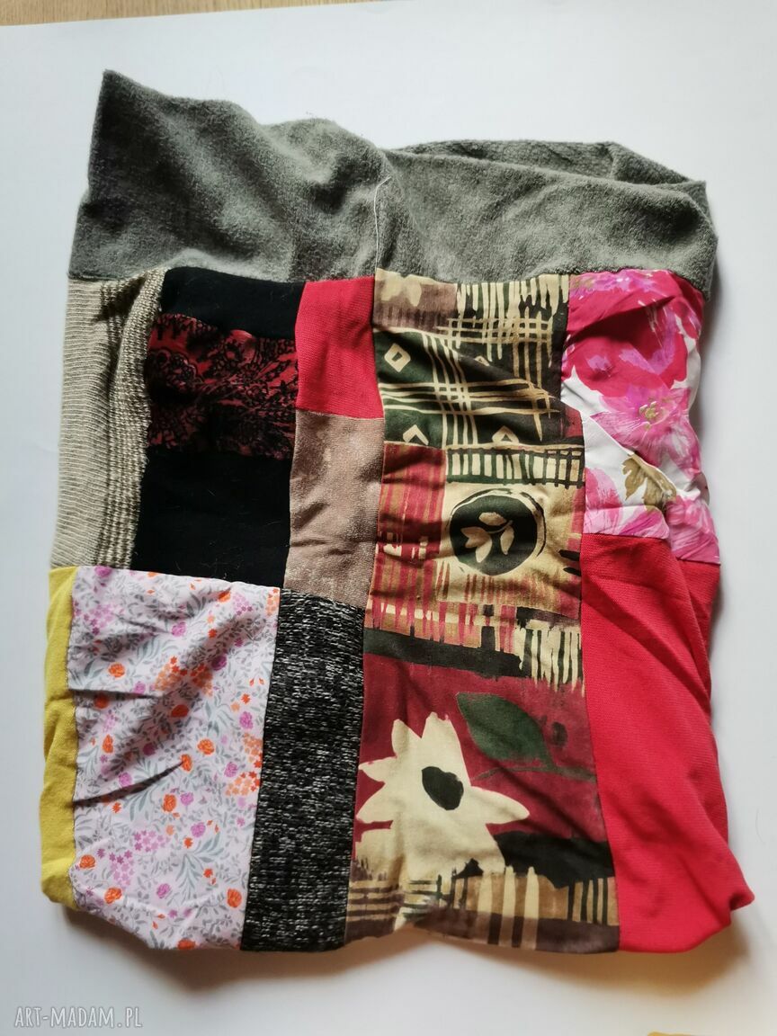 Duży, ciepły komin patchworkowy folk i etno - zero waste