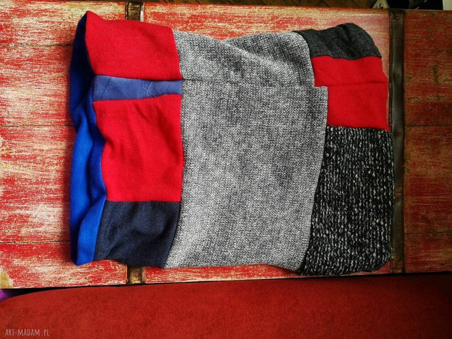 Komin patchworkowy z podszewką - kolorowy boho od Ruda Klara