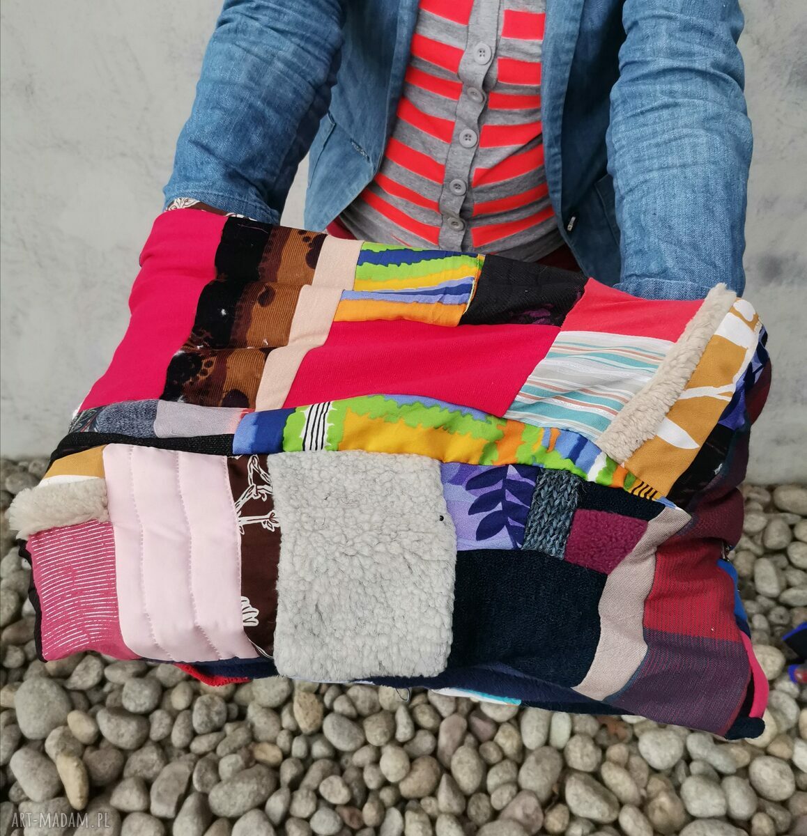 Komin patchworkowy blisko szyi w stylu folk - unisex one size, na rower (zero waste)