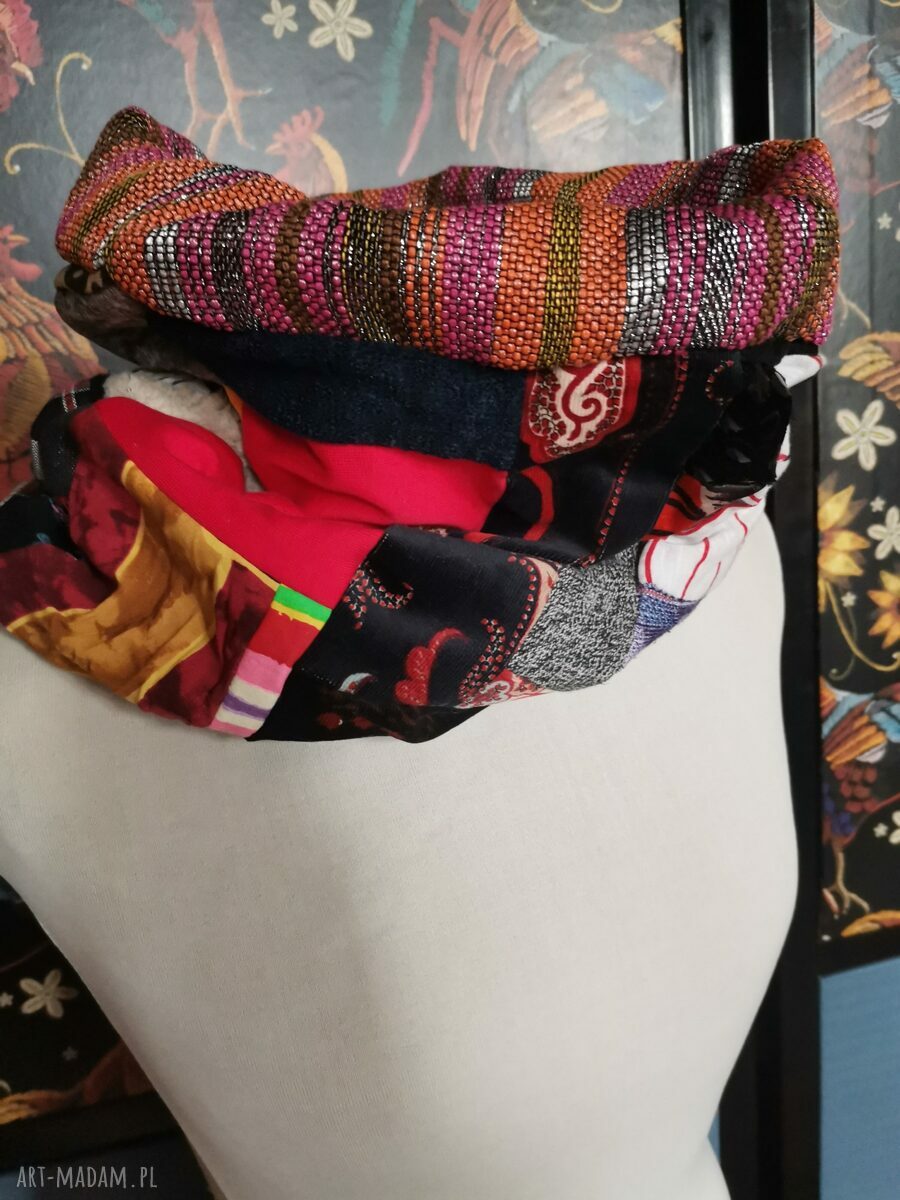 Komin patchworkowy zero waste miły i kolorowy boho - ręcznie szyty