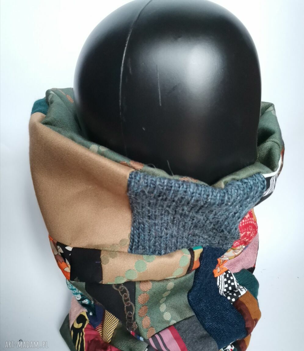 Kolorowy komin patchworkowy zero waste - handmade boho