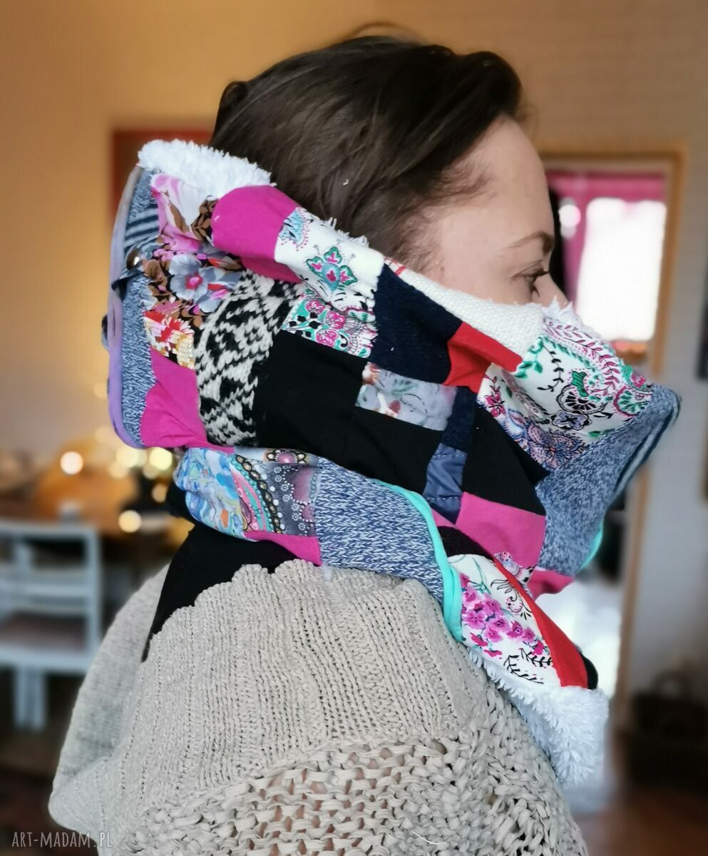 Komin patchworkowy boho handmade w kolorach - box x1 na podszewce