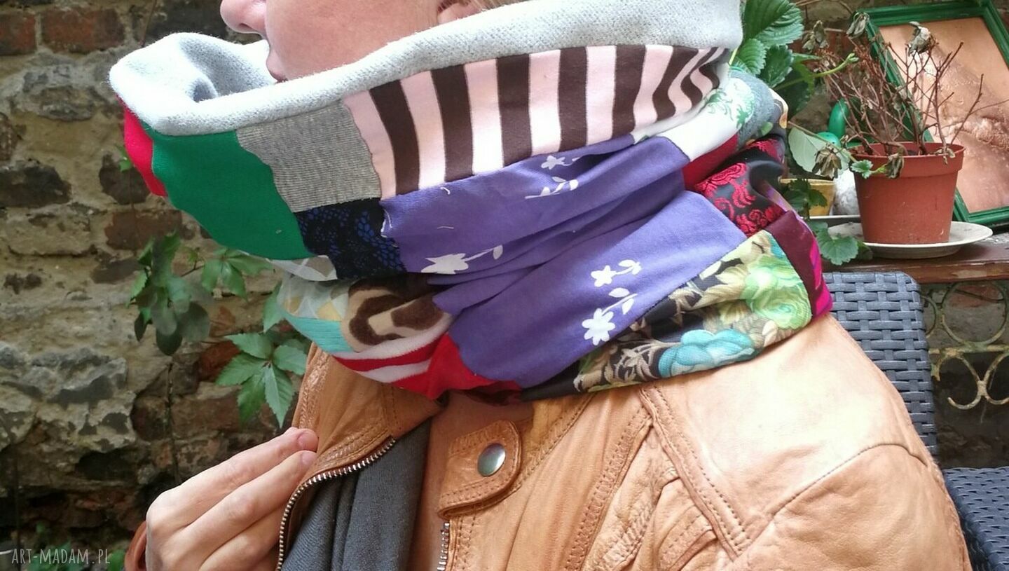 Komin patchworkowy etno boho na podszewce - miękki i miły dla kobiet