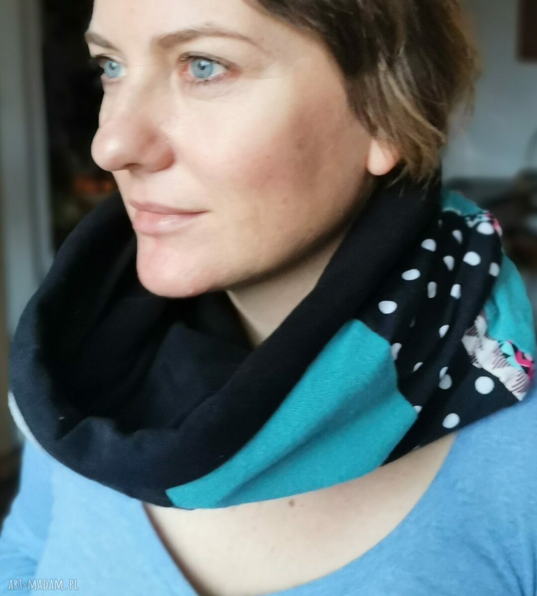 Komin patchworkowy boho Box 33 - miękki, kolorowy i uszyty z kawałków