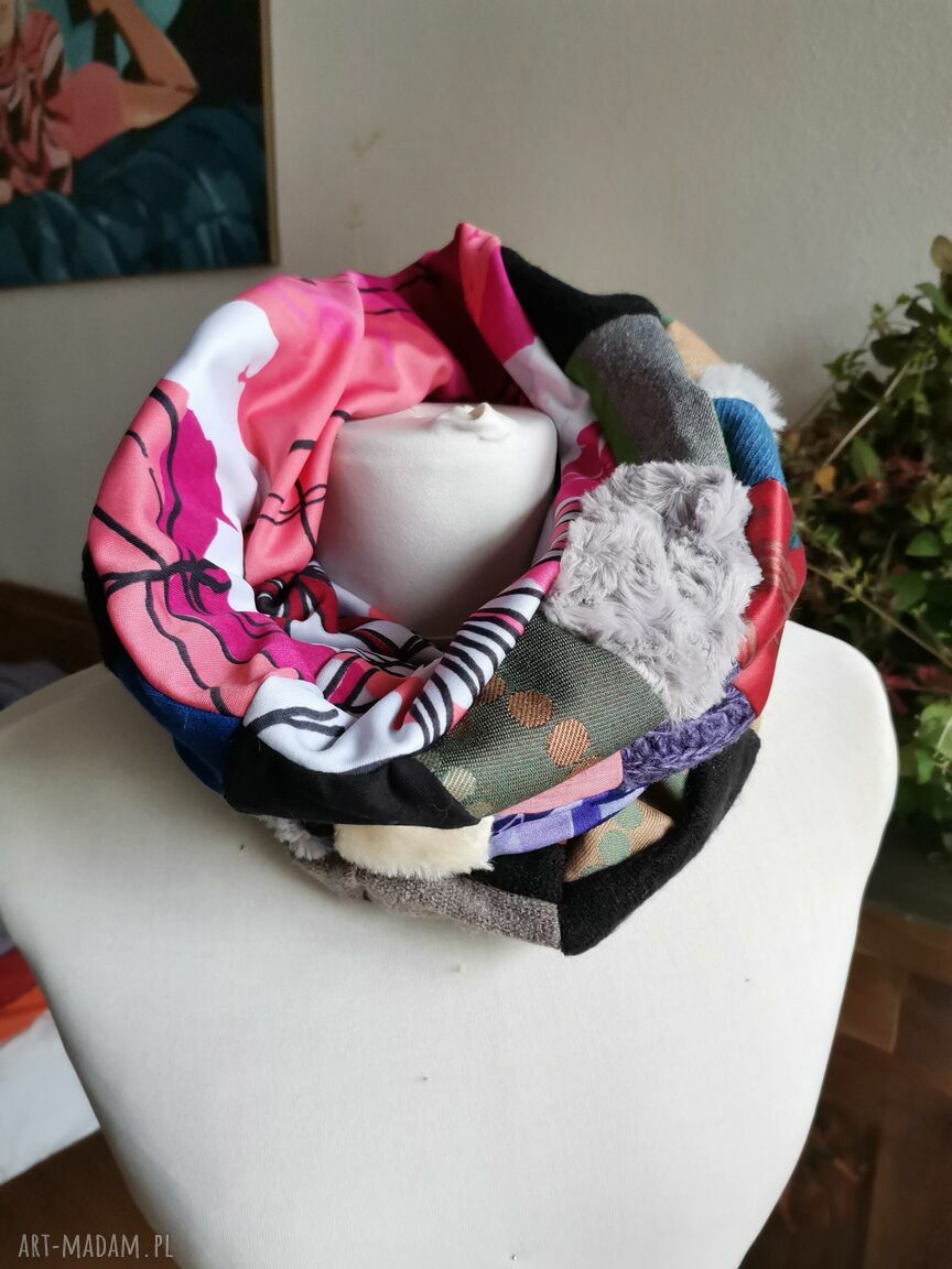 Komin patchworkowy miły i kolorowy - zero waste, Ruda Klara (box 44)