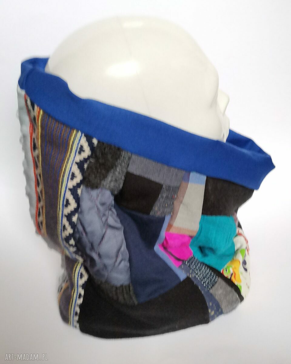 Damski komin patchworkowy boho handmade - kolorowy box D1 na podszewce