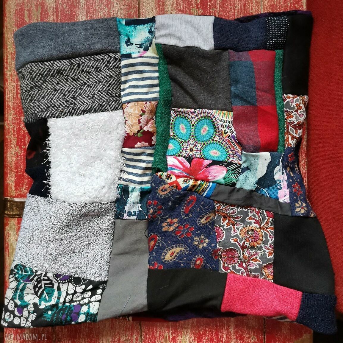 Kolorowy komin patchworkowy Boho Folk na podszewce - handmade dla kobiet