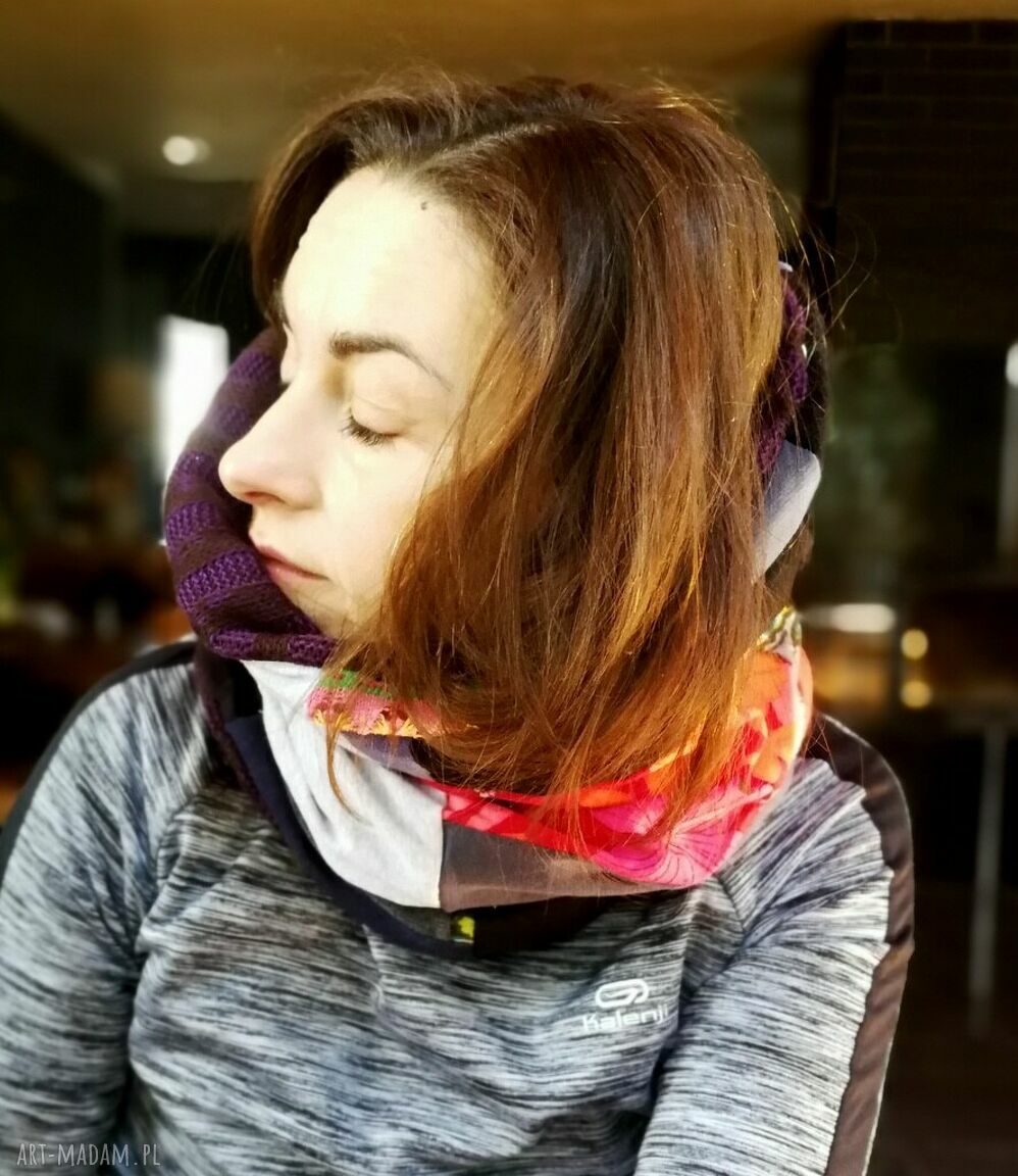 Miękki komin patchworkowy na podszewce - damski boho folk na rower