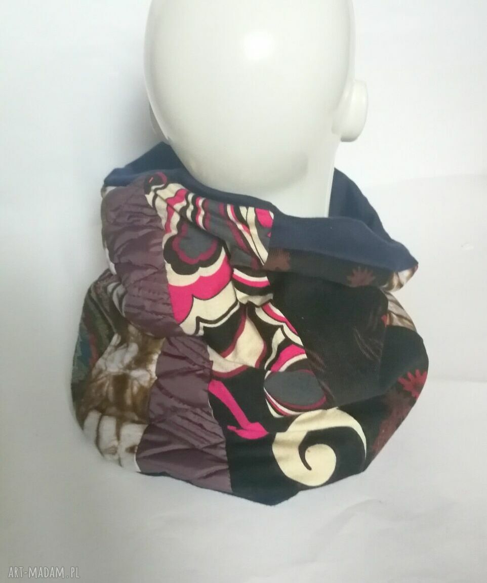 Kolorowy komin patchworkowy etno boho folk - miękki handmade na podszewce