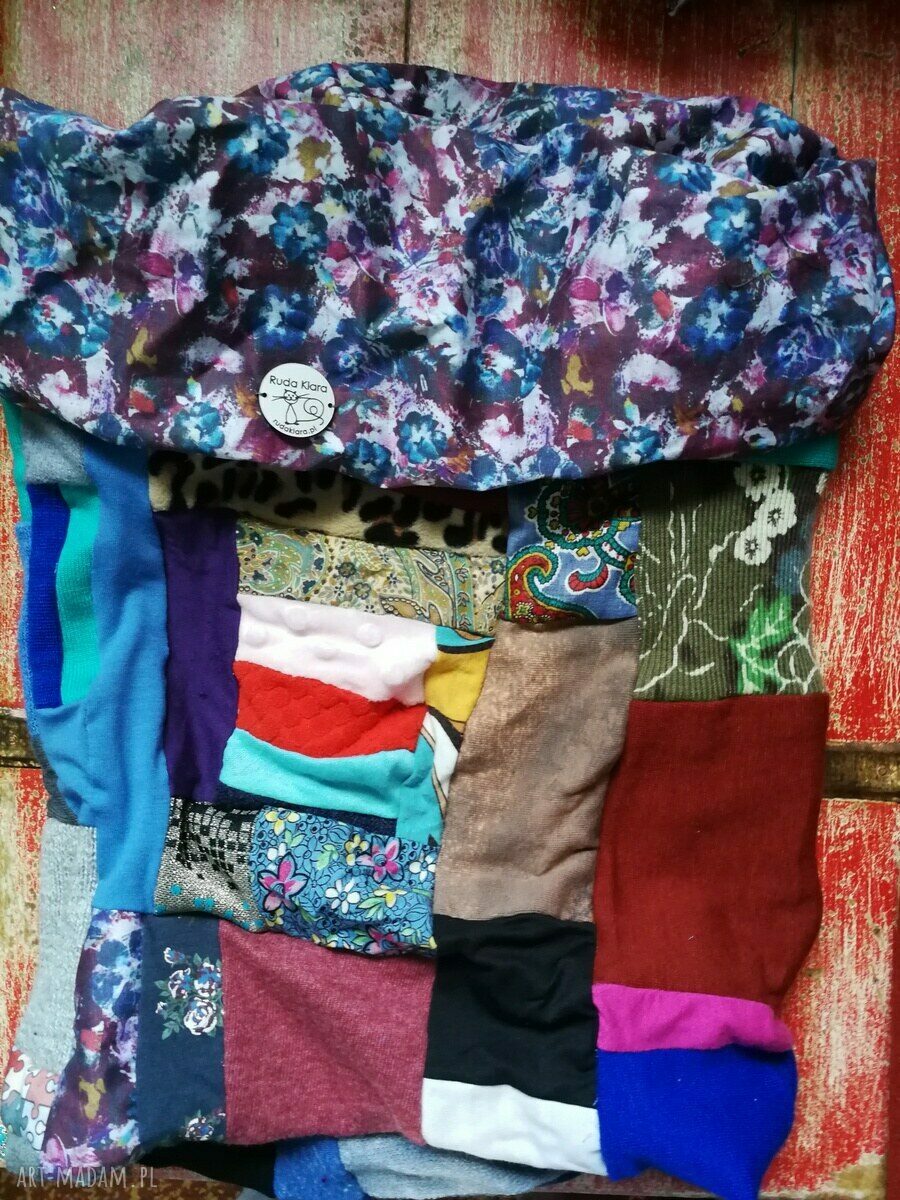 Miękki komin patchworkowy na podszewce w stylu boho etno