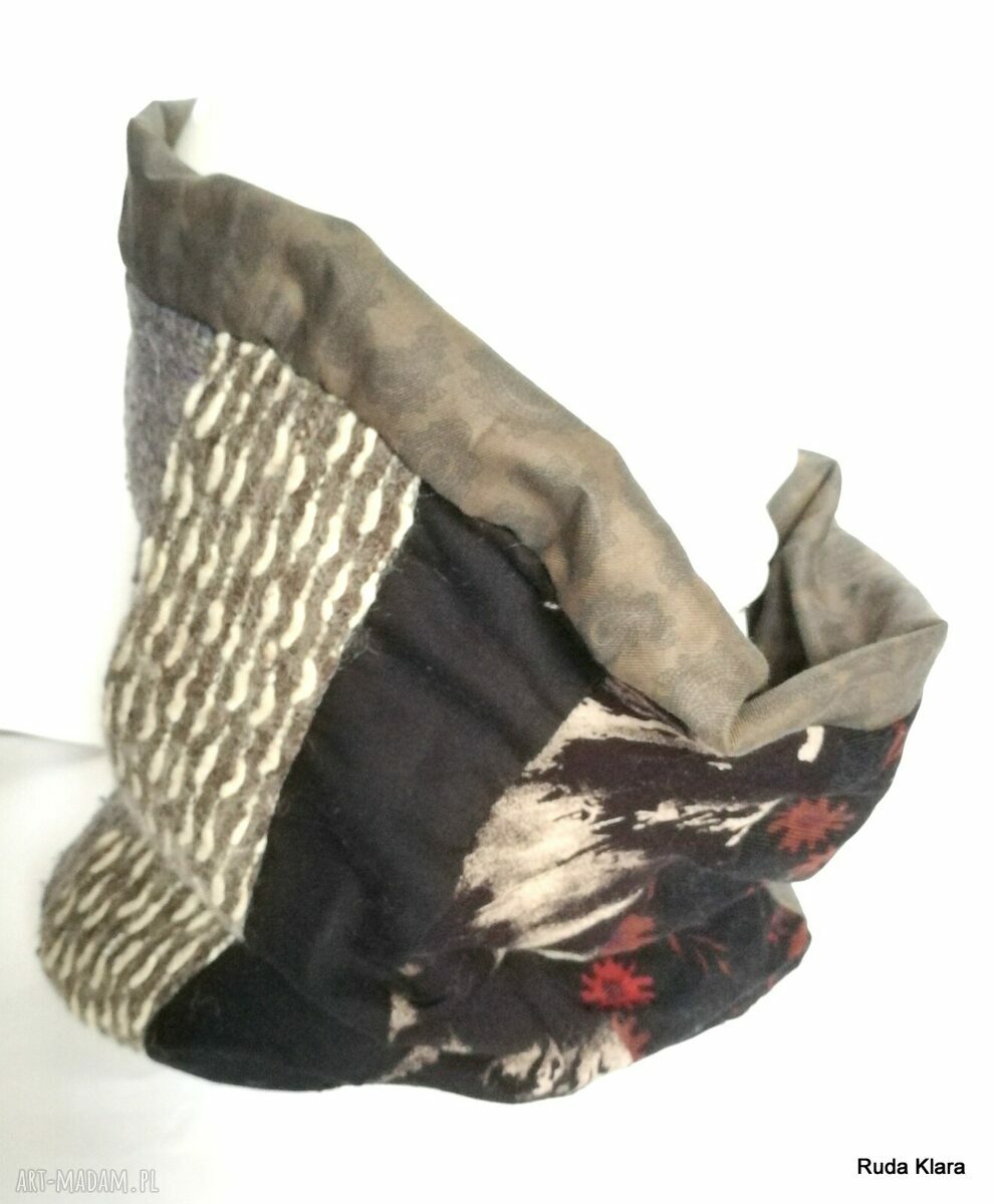 Komin patchworkowy w kolorach ziemi - etno boho handmade