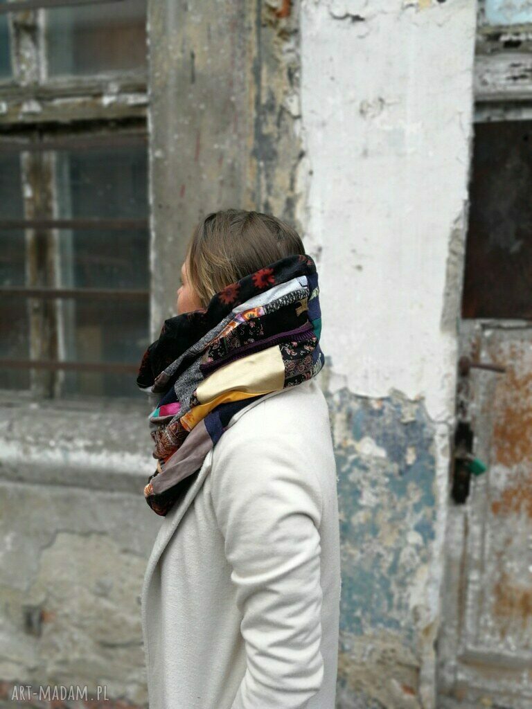 Komin patchworkowy na podszewce w stylu boho - miękki, ciepły i kolorowy