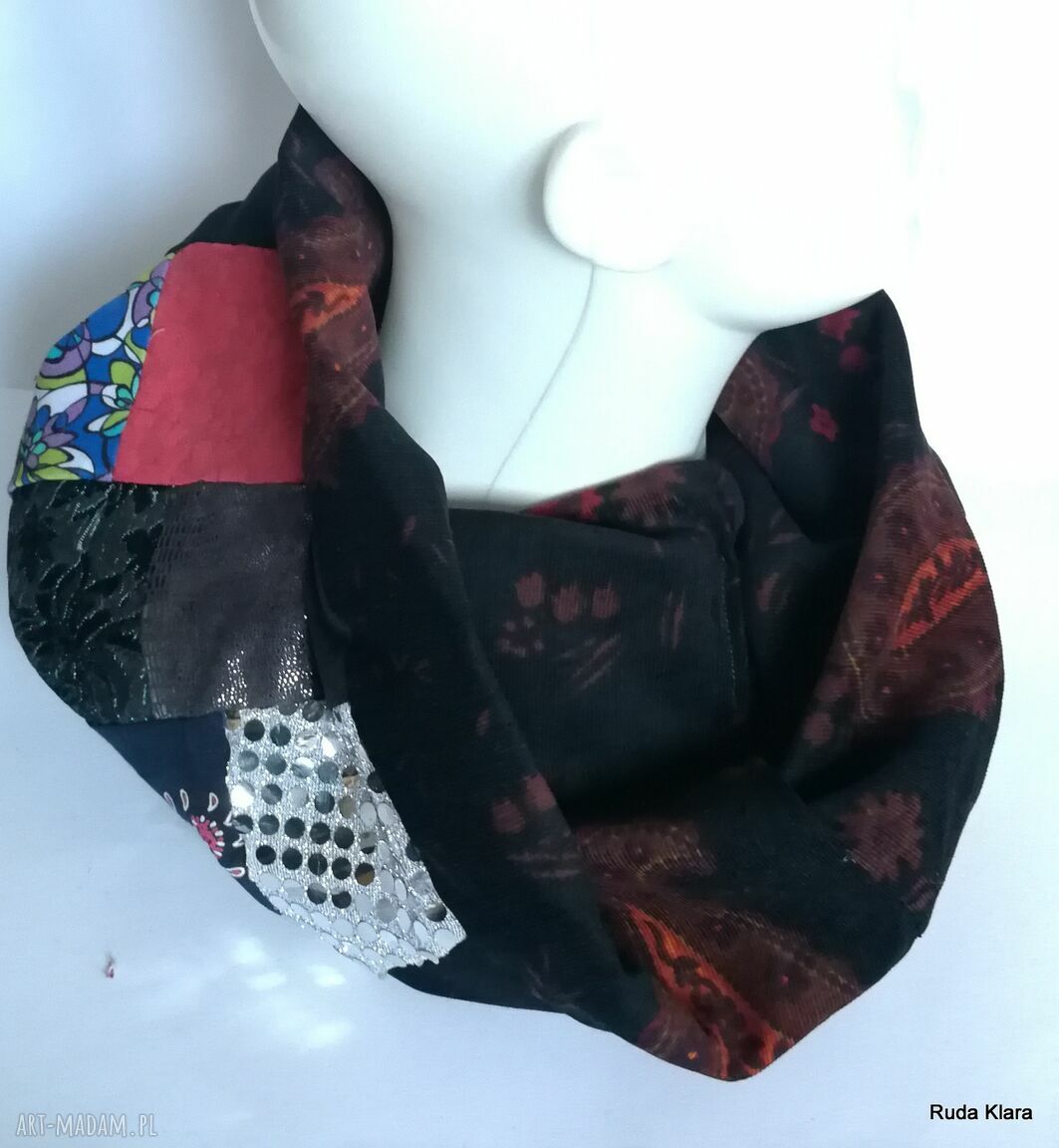 Komin patchworkowy damski etno-boho - pojedynczy egzemplarz handmade