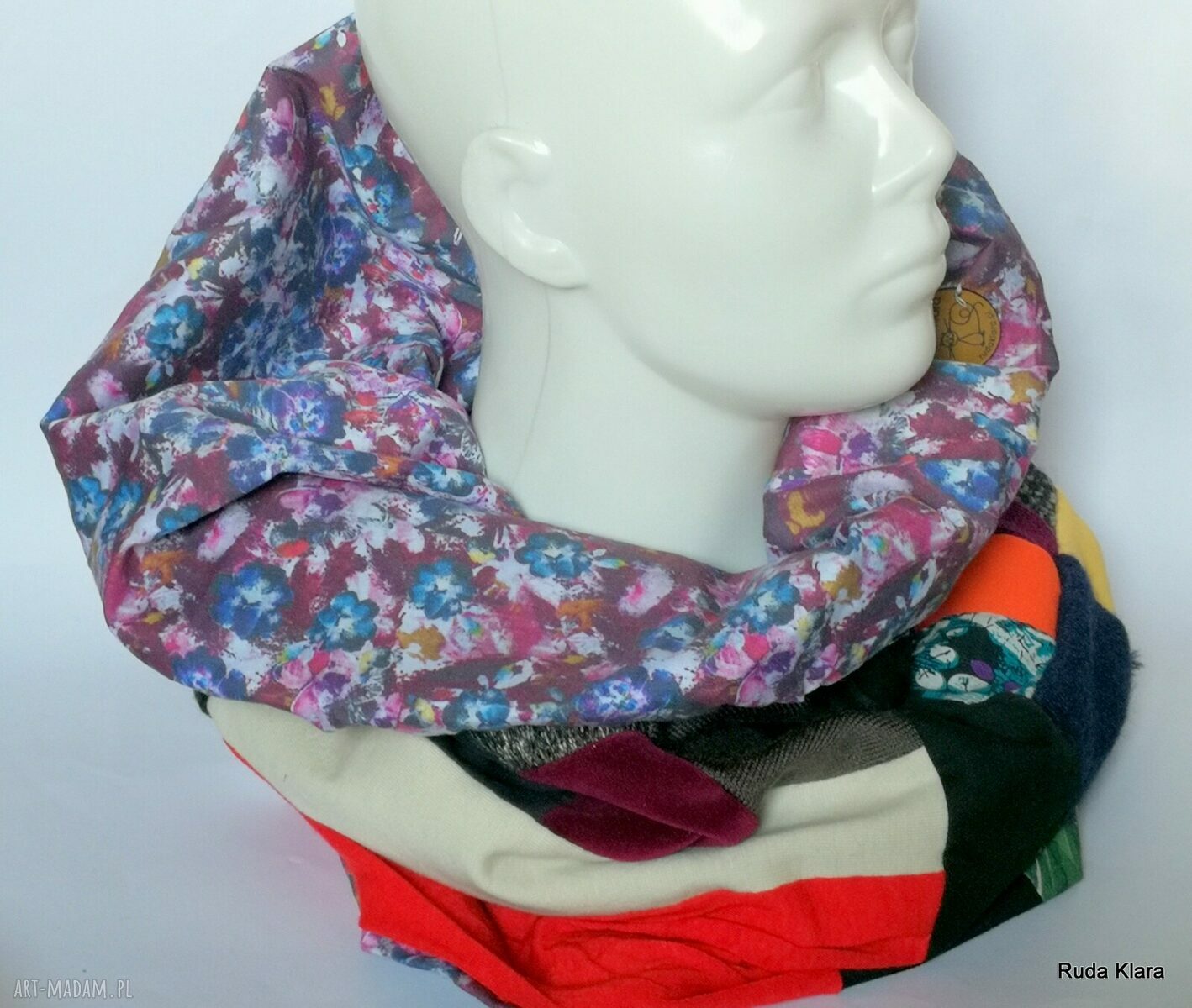 Komin patchworkowy na podszewce - miękki, kolorowy folk boho