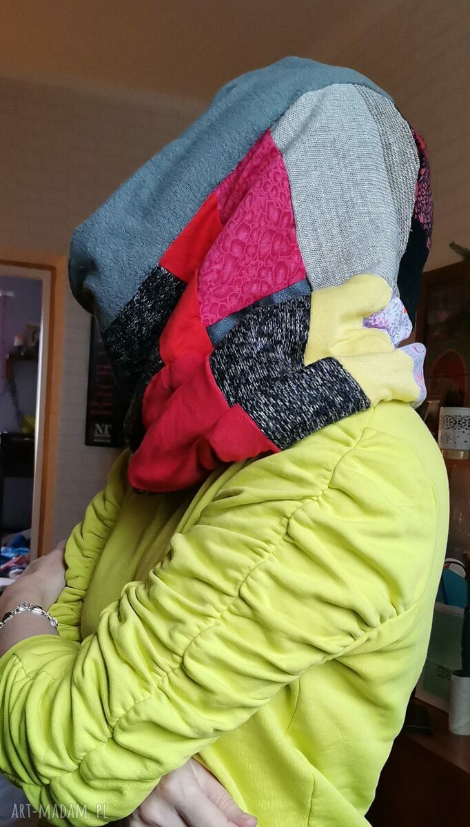 Kolorowy komin patchworkowy boho handmade z podszewką - ciepły dodatek dla kobiet
