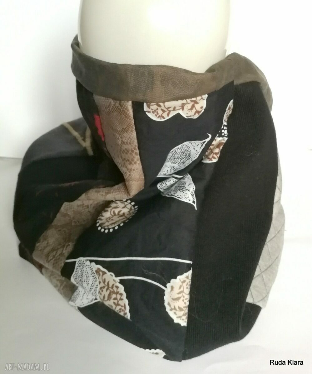 Komin patchworkowy w kolorach ziemi - ręcznie szyty 42x46 cm