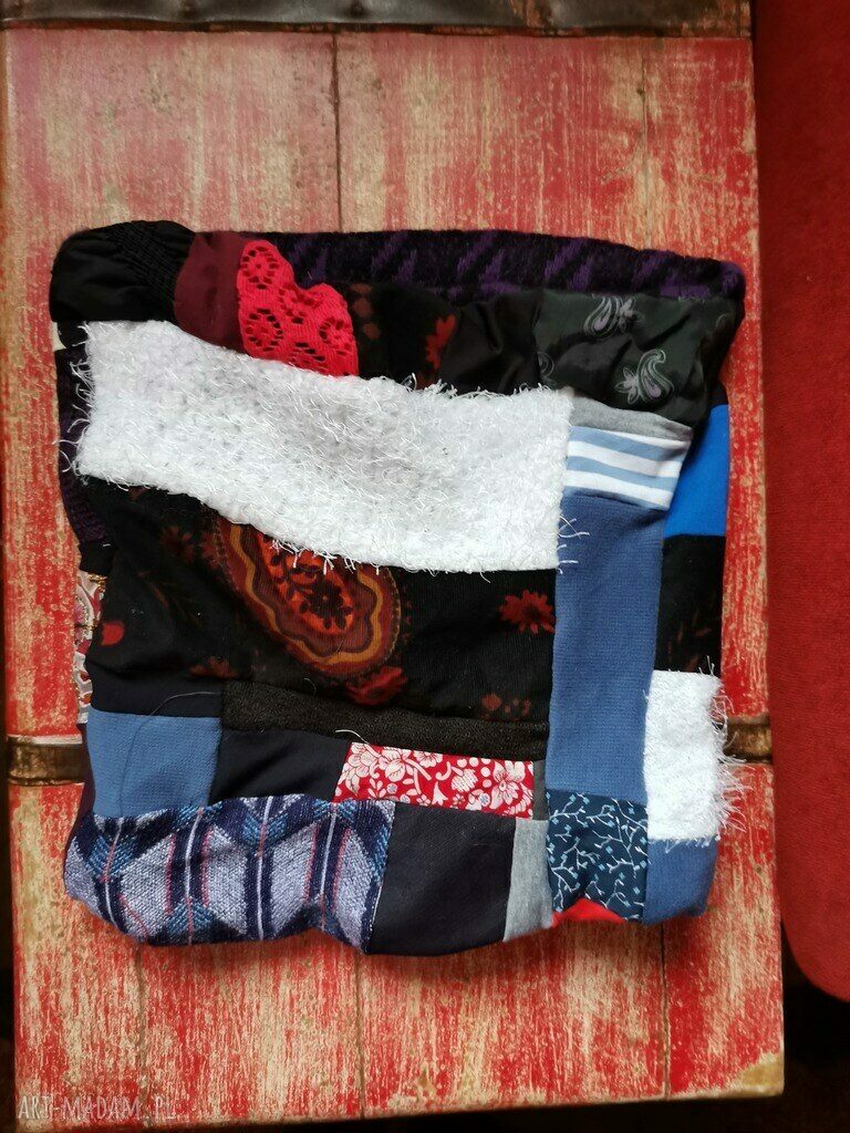 Komin patchworkowy boho handmade kolorowy ciepły - box P1, na podszewce (40x38 cm)