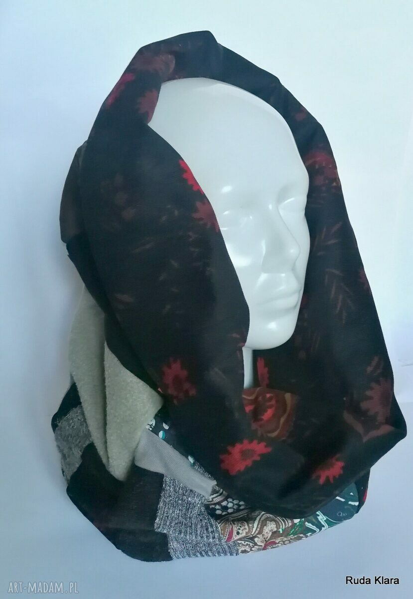 Komin patchworkowy damski handmade 42x44 cm - folk boho