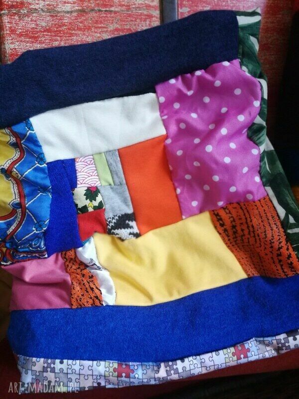 Kolorowy komin patchworkowy damski handmade 41x45 cm - wciągany przez głowę