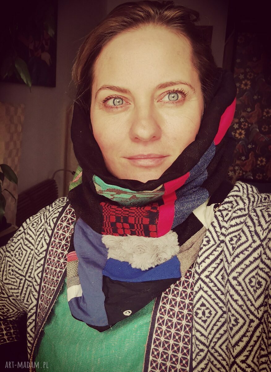 Kolorowy komin patchworkowy milutki, wciągany przez głowę - rozmiar uniwersalny