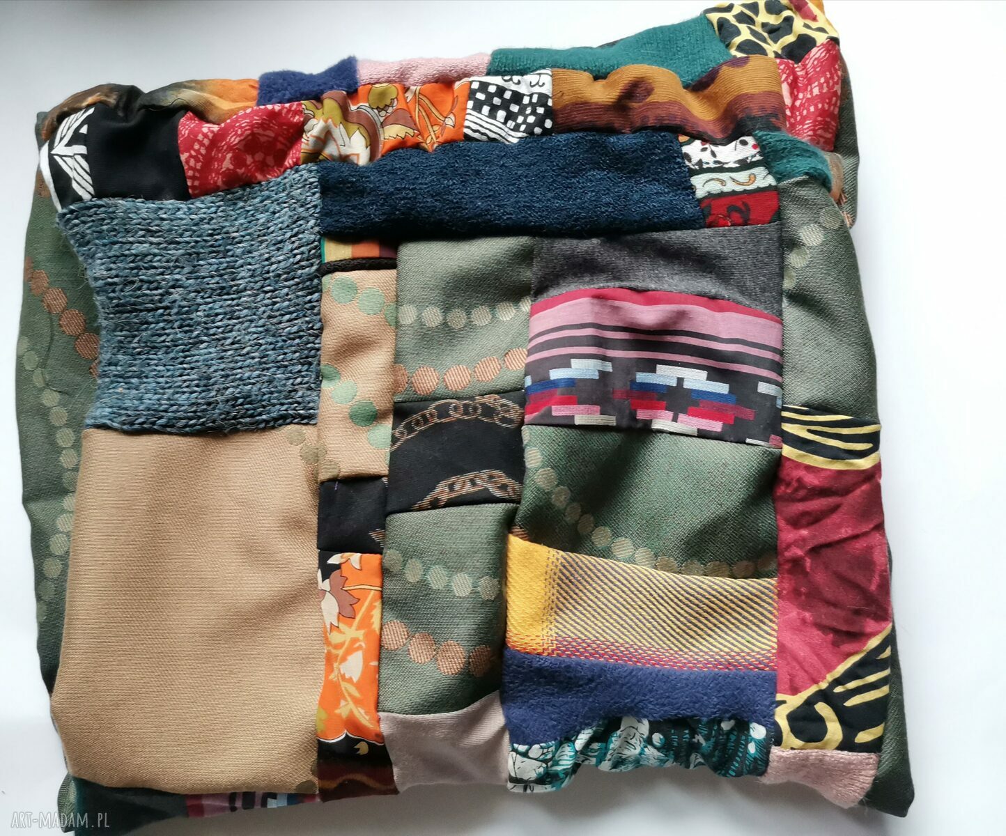 Kolorowy komin patchworkowy zero waste - handmade boho