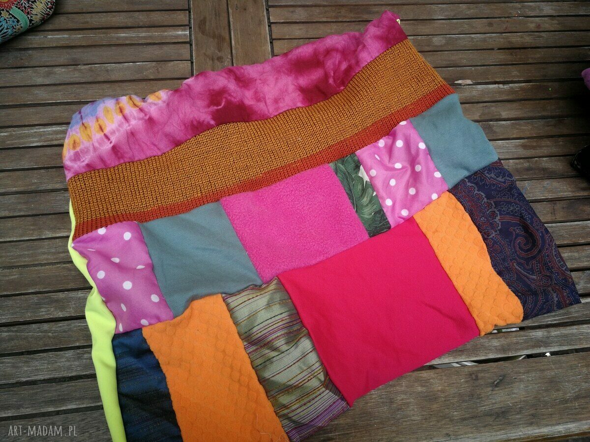 Komin patchworkowy na podszewce - boho etno, miękki i ciepły handmade