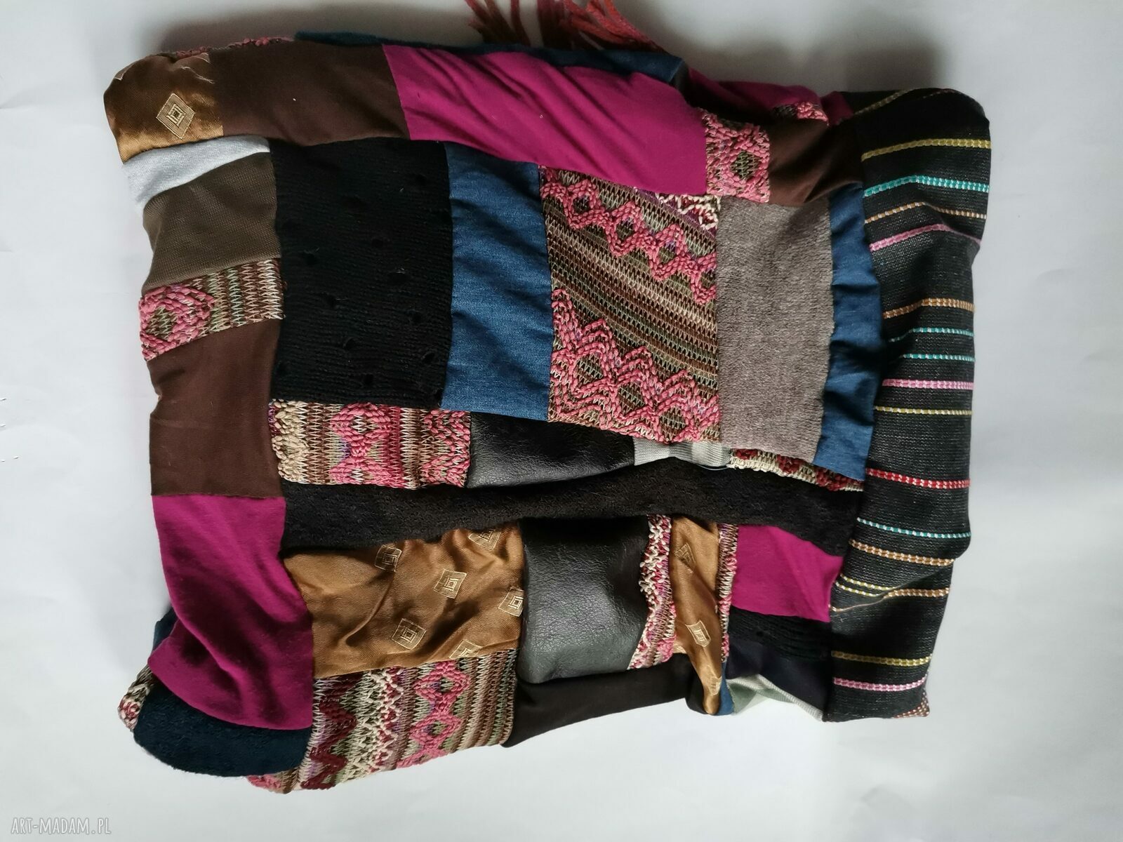 Komin patchworkowy Etno-Folk z frędzlami - Zero Waste, Ruda Klara