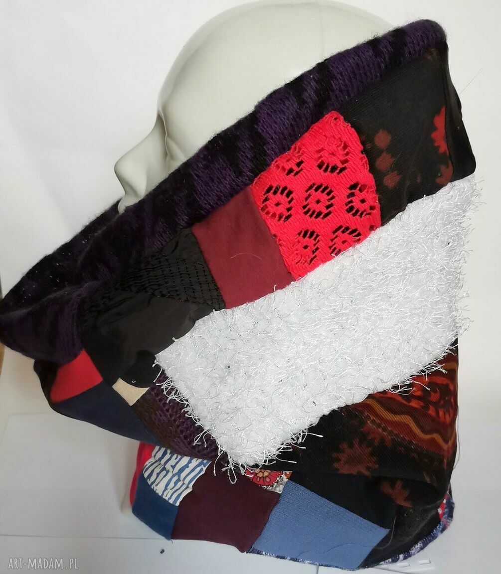 Komin patchworkowy boho handmade kolorowy ciepły - box P1, na podszewce (40x38 cm)