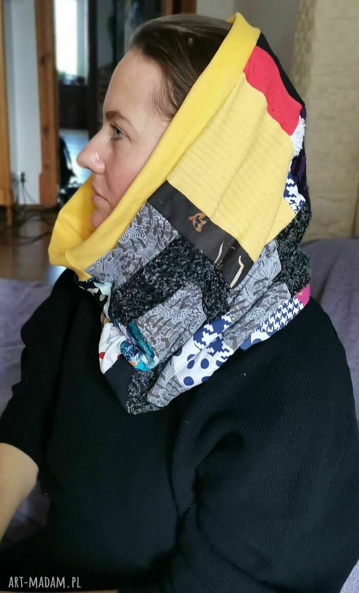 Komin patchworkowy boho - ciepły, miękki i kolorowy na podszewce