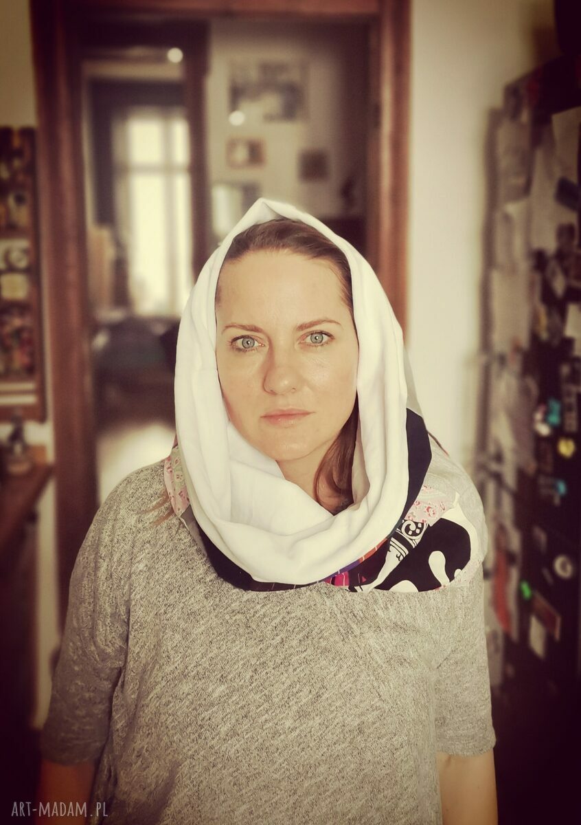 Kolorowy komin patchworkowy boho z frędzlami - wciągany przez głowę (rozmiar uniwersalny)