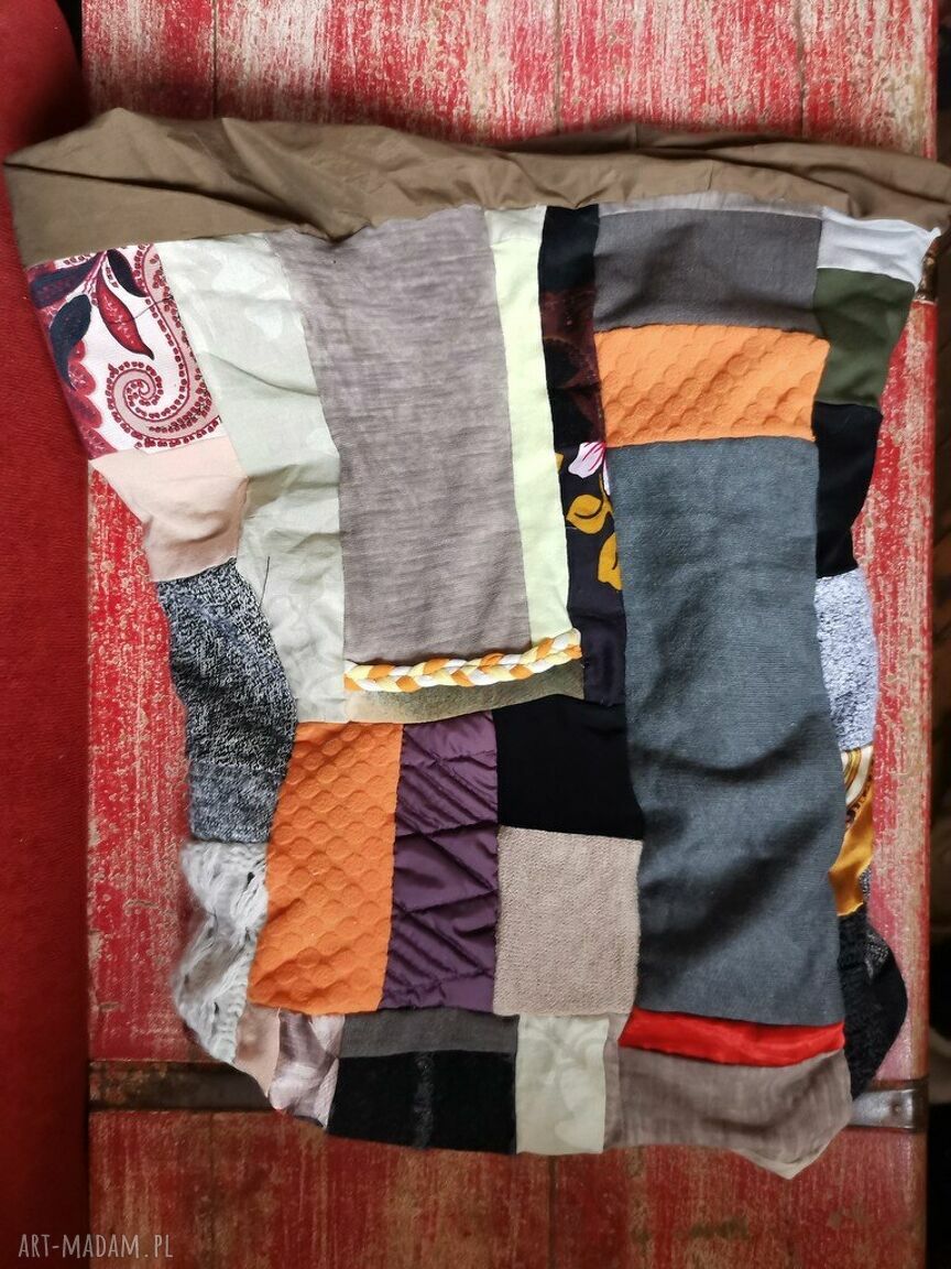 Komin patchworkowy boho - ciepły i miękki, ręcznie szyty na podszewce