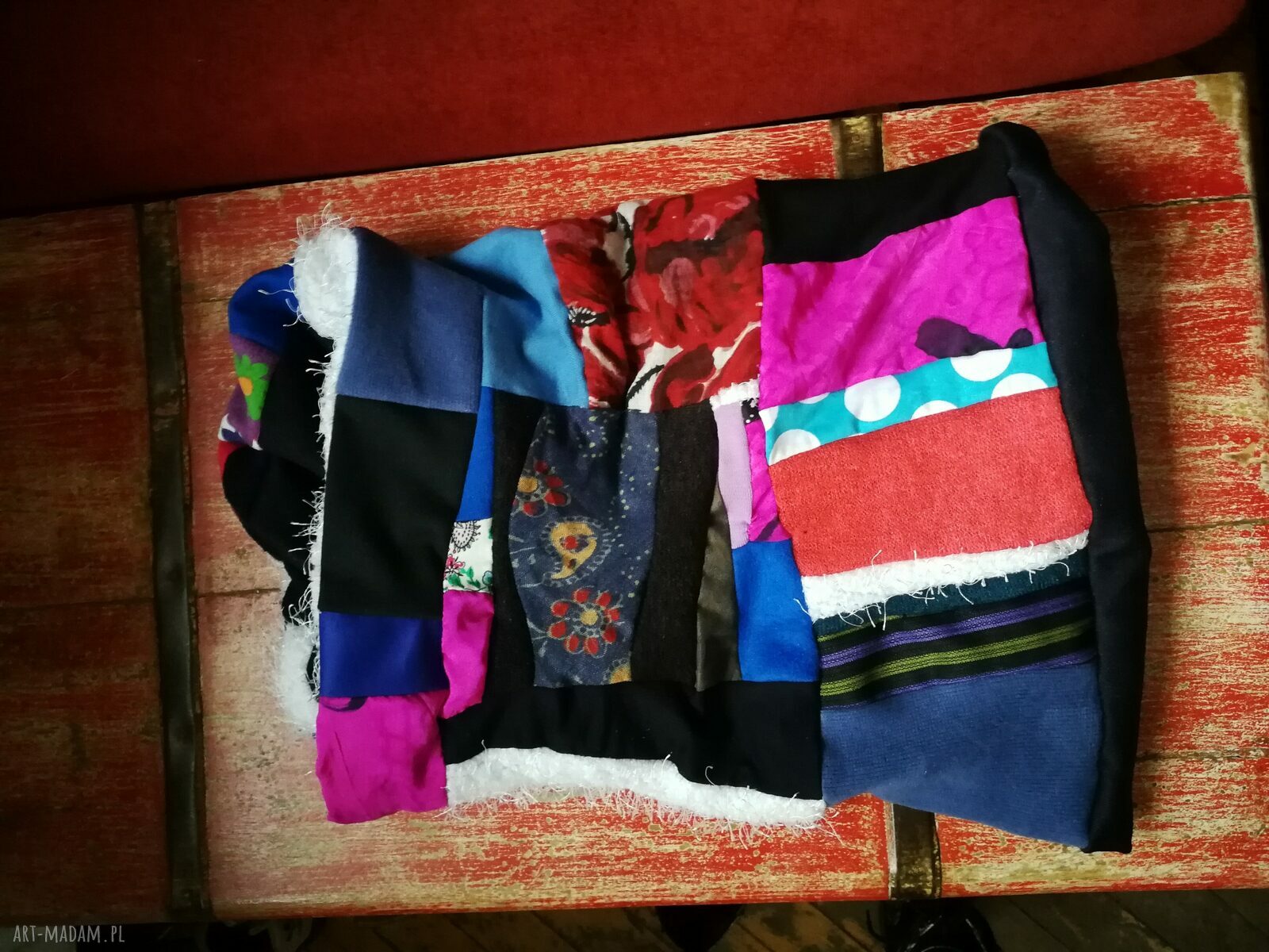 Komin patchworkowy Folk - miękki damski komin na podszewce (Ruda Klara)