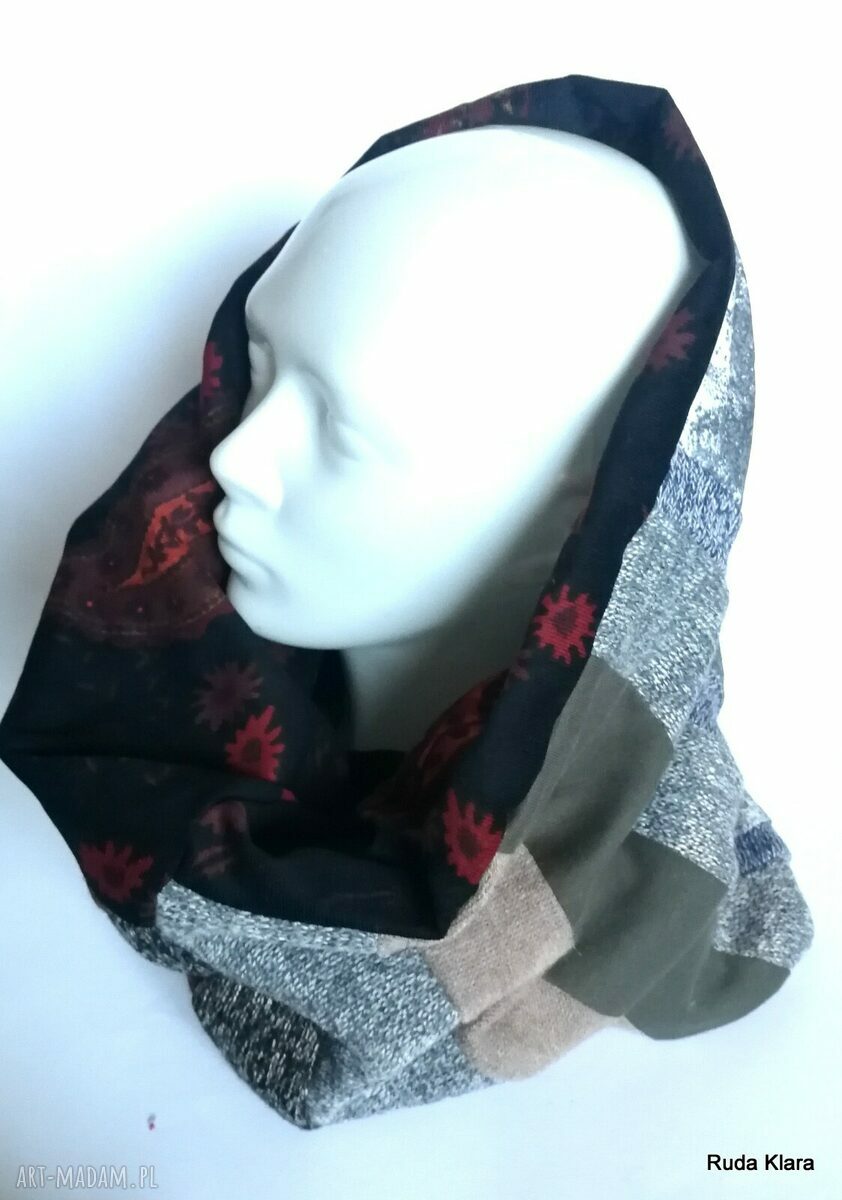 Komin patchworkowy damski 44x45 cm - folk boho, handmade