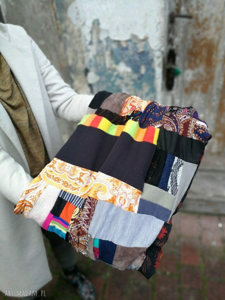 Komin patchworkowy na podszewce w stylu boho - miękki, ciepły i kolorowy