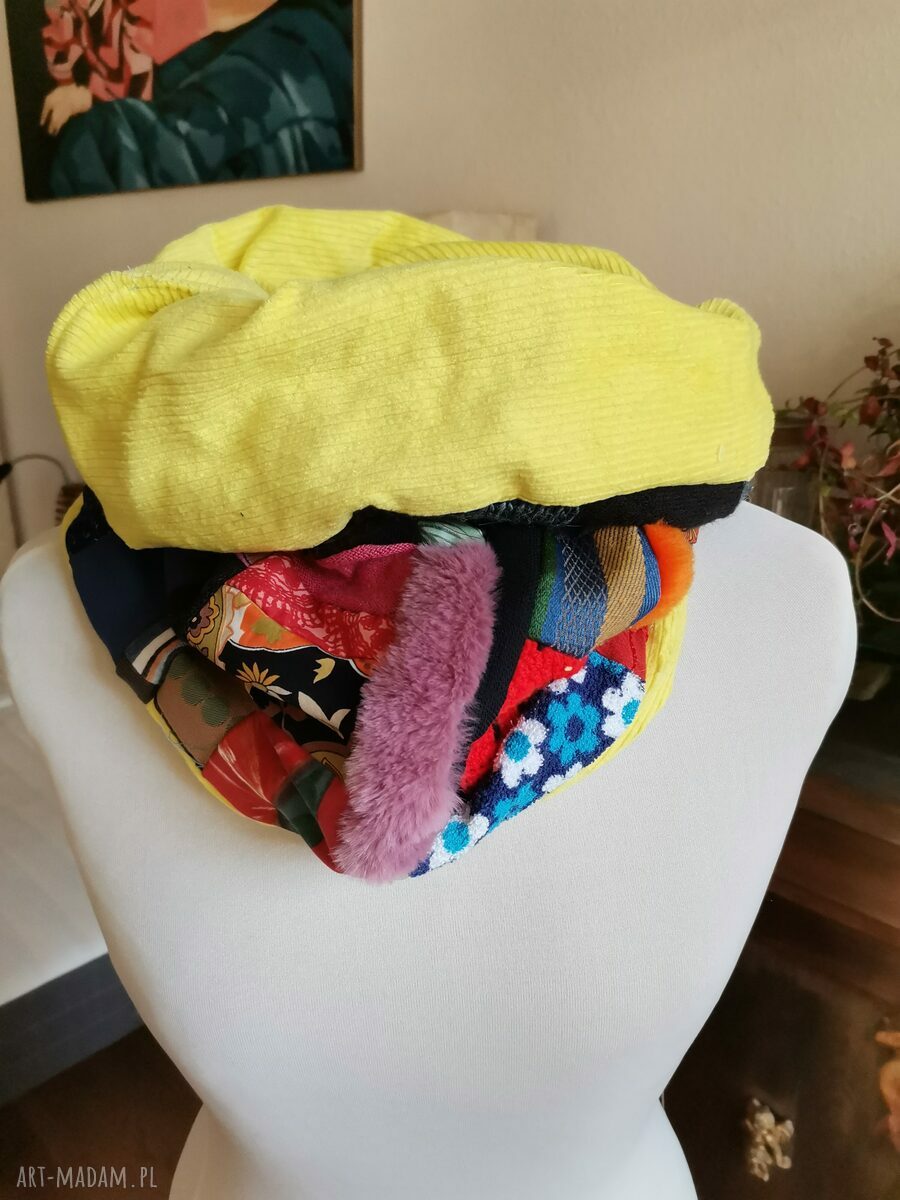 Komin patchworkowy zero waste - kolorowy i miły komin damski (zakładany przez głowę)