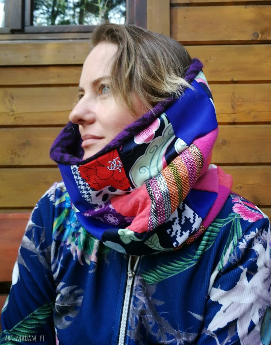 Komin patchworkowy na podszewce - miękki, miły i ciepły dodatek boho