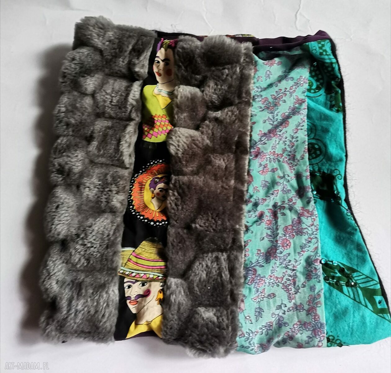 Komin patchworkowy Frida Kahlo - wciągany przez głowę (rozmiar uniwersalny)
