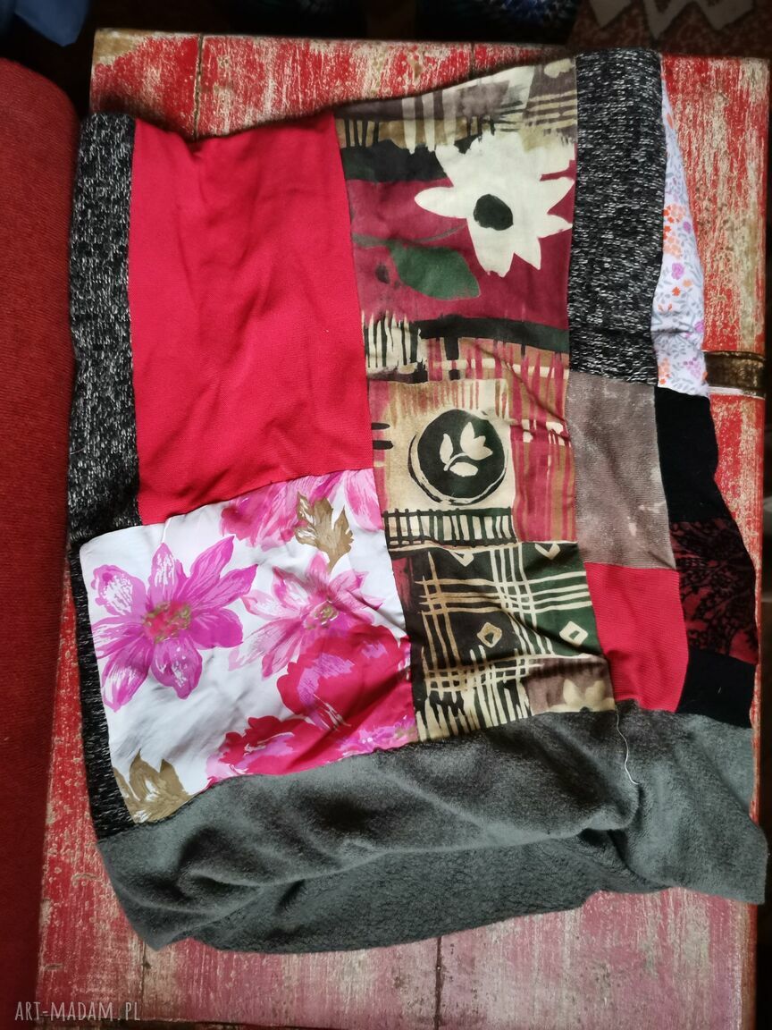 Kolorowy komin patchworkowy boho handmade z podszewką - ciepły dodatek dla kobiet