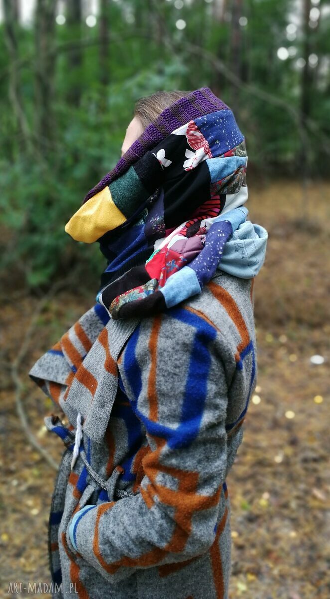 Komin patchworkowy z podszewką - etno boho, ręcznie szyty