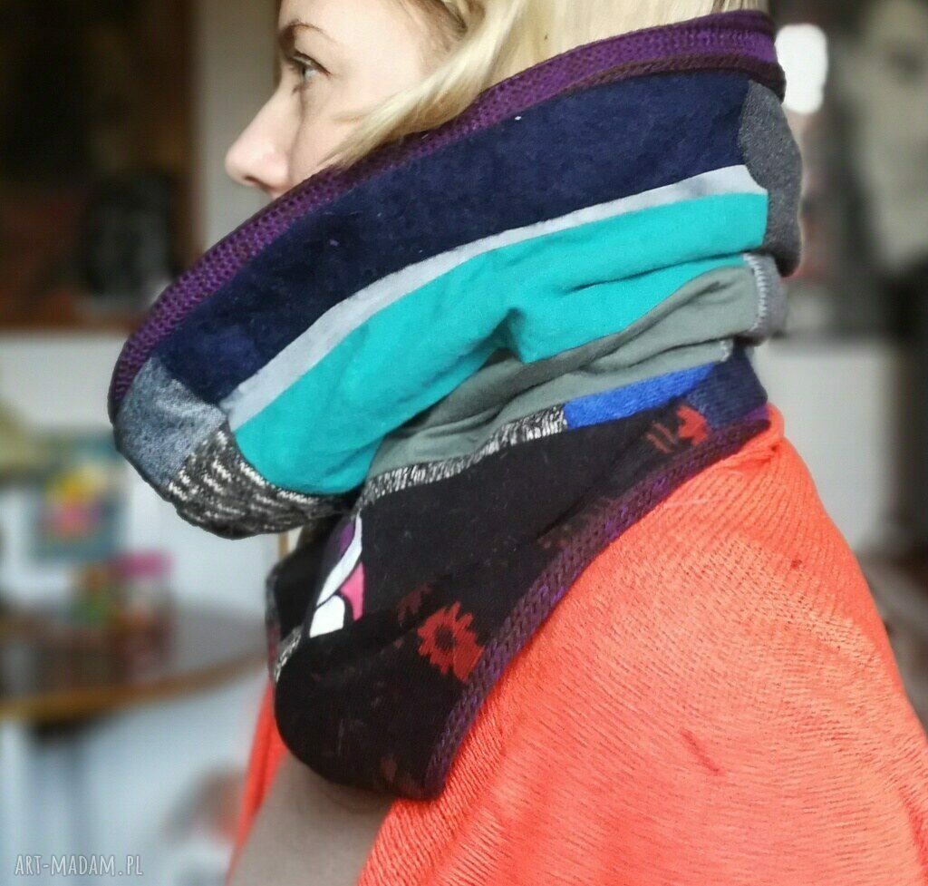 Komin patchworkowy damski 37x40 cm - etno boho folk, handmade
