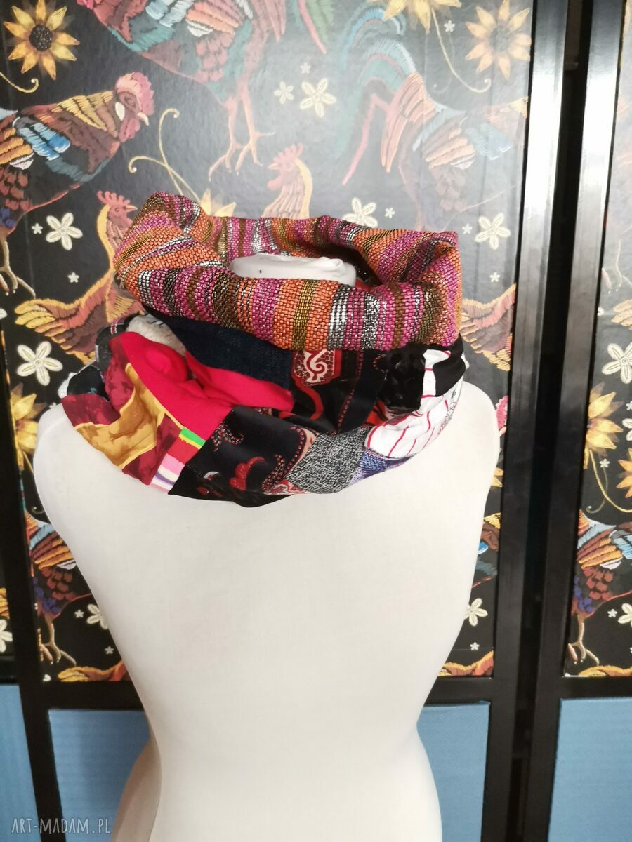 Komin patchworkowy zero waste miły i kolorowy boho - ręcznie szyty