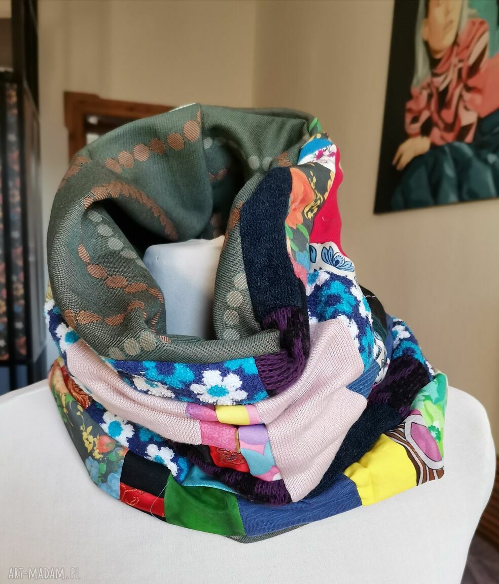 Komin patchworkowy kolorowy - uszyty według zasady zero waste