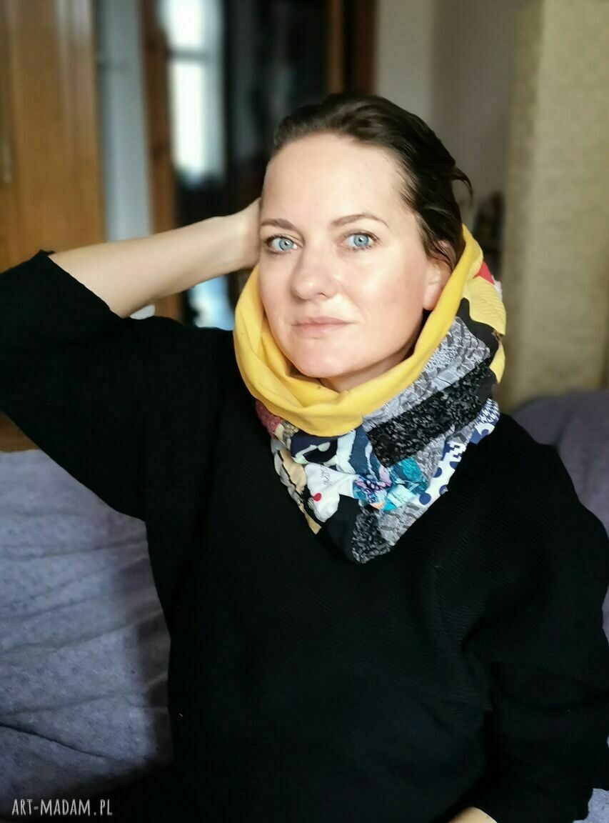 Komin patchworkowy boho - ciepły, miękki i kolorowy na podszewce