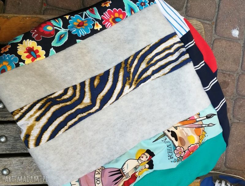 Zimowy komin patchworkowy Frida Kahlo - ciepły boho handmade