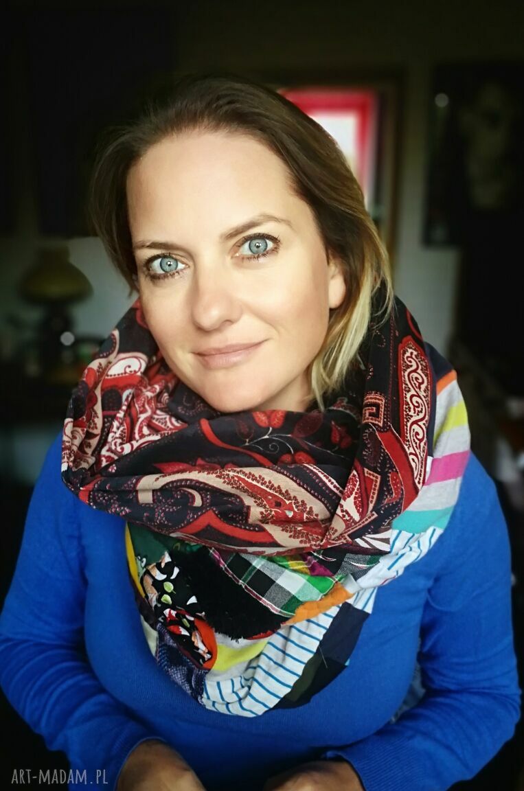 Komin patchworkowy na podszewce - miękki i miły, uszyty ze skrawków swetrów